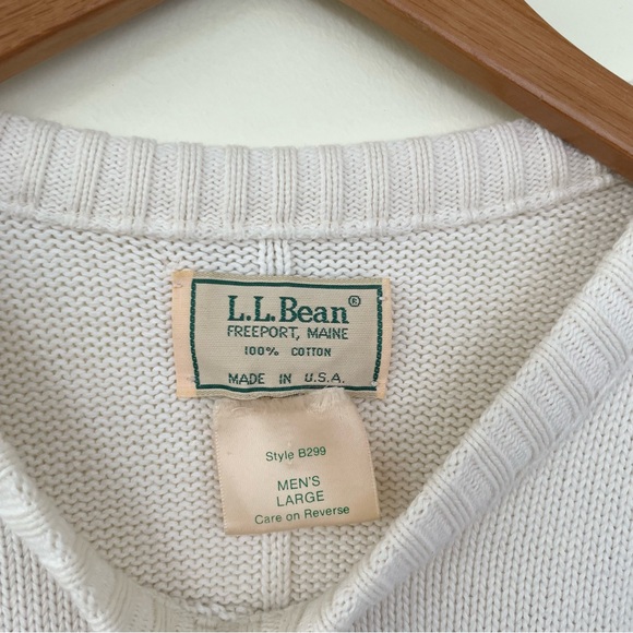 LL Bean Vintage Made in USA 100% Cotton Ivory Square Knit Sweater Men’s Large L - Picture 7 of 8